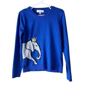 Milly‎ Minis Girls Sz 8 Elephant Intarsia Pullover Knit Sweater Blue